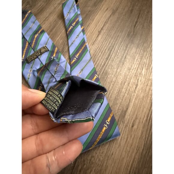 Gucci Men's Vintage Silk Blue Stripe Abstract Belt Print Tie Made in Italy - Picture 6 of 7